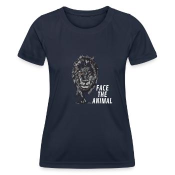 Face the Animal Lion - Frauen Funktions-T-Shirt - Navy - Vorne - AI Model Female 172 light (172cm)