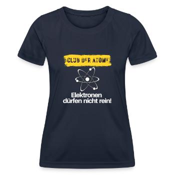 Club des Atomes - T-shirt sport Femme - bleu marine - Devant - AI Model Female 172 light (172cm)