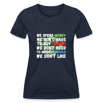 Dépenser de l’argent - T-shirt sport Femme - bleu marine - Devant - AI Model Female 172 light (172cm)