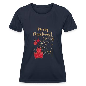 JOYEUX-NOËL-CHEVAL - T-shirt sport Femme - bleu marine - Devant - AI Model Female 172 light (172cm)