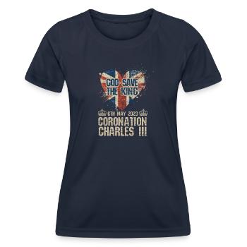 British King Coronation Charles England Flag - Women's Functional T-Shirt - navy - Front - AI Model Female 172 light (172cm)
