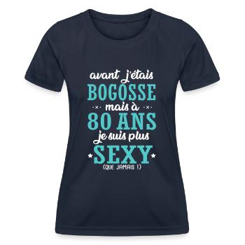 80 ans humour drôles anniversaire 80 ans - T-shirt sport Femme - bleu marine - Devant - AI Model Female 172 light (172cm)