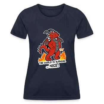Dragon rouge Le monde est brûlant - T-shirt sport Femme - bleu marine - Devant - AI Model Female 172 light (172cm)