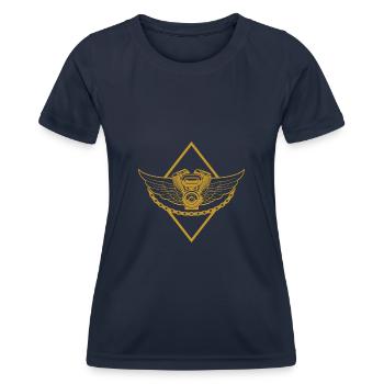 Vintage Motorcycle with Grand Piano - Motorcycle - Gold - Women's Functional T-Shirt - navy - Front - AI Model Female 172 light (172cm)
