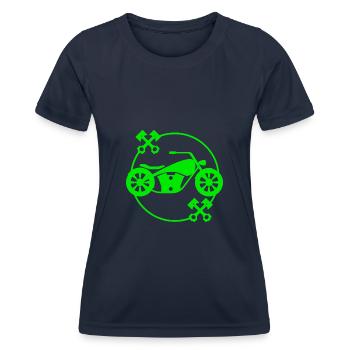 Moto - motorbike - Machine - Lifestyle - T-shirt sport Femme - bleu marine - Devant - AI Model Female 172 light (172cm)