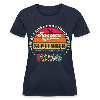 Septembre Né 1956 Cadeau du 66e anniversaire - T-shirt sport Femme - bleu marine - Devant - AI Model Female 172 light (172cm)