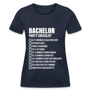 Bachelor Party Checklist - JGA - Women's Functional T-Shirt - navy - Front - AI Model Female 172 light (172cm)