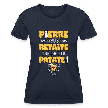 Pierre prend sa Retraite cadeau retraite retraité - T-shirt sport Femme - bleu marine - Devant - AI Model Female 172 light (172cm)