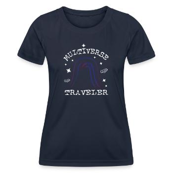 Multiversum-Reisender - Frauen Funktions-T-Shirt - Navy - Vorne - AI Model Female 172 light (172cm)