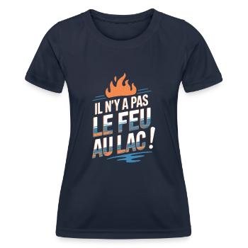 Il n'y a pas le feu au lac - T-shirt sport Femme - bleu marine - Devant - AI Model Female 172 light (172cm)
