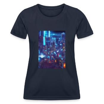 Cool Japanese Techno Cat In Japan Neon City - Frauen Funktions-T-Shirt - Navy - Vorne - AI Model Female 172 light (172cm)