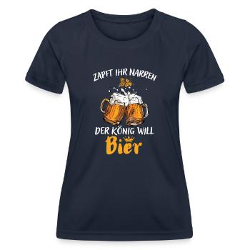 Bier-Zapft ihr Narren der König will Bier - Frauen Funktions-T-Shirt - Navy - Vorne - AI Model Female 172 light (172cm)
