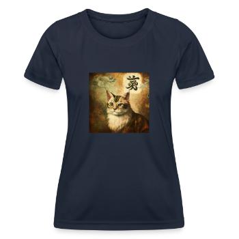 Katze mit chinesischen Schriftzeichen, Barock 2 - Frauen Funktions-T-Shirt - Navy - Vorne - AI Model Female 172 light (172cm)