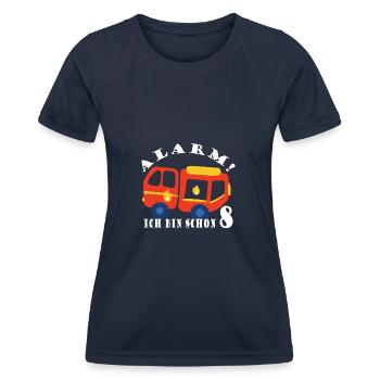 Alarm ich bin schon 8 Feuerwehr - Frauen Funktions-T-Shirt - Navy - Vorne - AI Model Female 172 light (172cm)