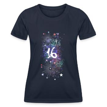 16,birthday,16 years, fireworks, graffiti - Women's Functional T-Shirt - navy - Front - AI Model Female 172 light (172cm)