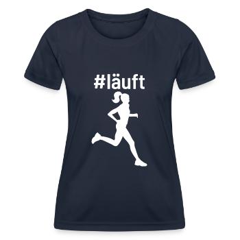 läuft Läuferin Joggerin laufen joggen Frauen - Frauen Funktions-T-Shirt - Navy - Vorne - AI Model Female 172 light (172cm)