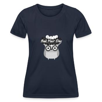 Jour des mauvais cheveux, hibou, nid, nid d’oiseau, bande dessinée - T-shirt sport Femme - bleu marine - Devant - AI Model Female 172 light (172cm)