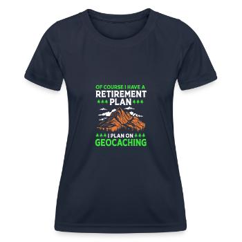 Geocaching Geocache Geocacher Pension - Women's Functional T-Shirt - navy - Front - AI Model Female 172 light (172cm)