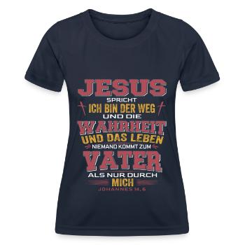 Jesus Christus Bibelvers Ich bin der Weg - Frauen Funktions-T-Shirt - Navy - Vorne - AI Model Female 172 light (172cm)