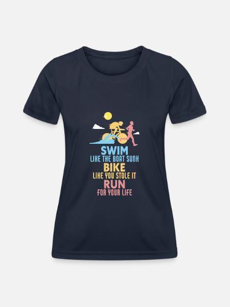 Triathlon Swim Bike Run Retro Triathlete - Frauen Funktions-T-Shirt - Navy