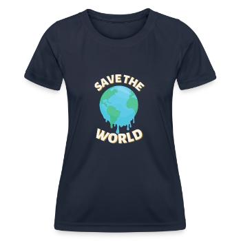 Save the World - Women's Functional T-Shirt - navy - Front - AI Model Female 172 light (172cm)