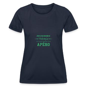 Thérapie apéro - T-shirt sport Femme - bleu marine - Devant - AI Model Female 172 light (172cm)