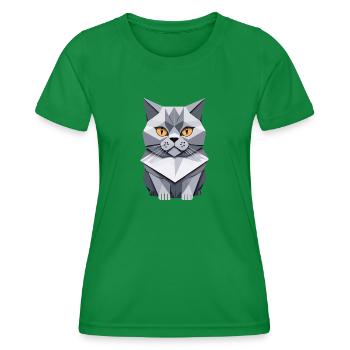 Chat British Shorthair Origami - T-shirt sport Femme - vert - Devant - AI Model Female 172 dark (172cm)