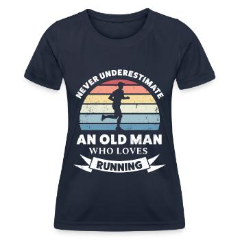 Vieil homme qui aime courir drôle cadeau papa - T-shirt sport Femme - bleu marine - Devant - AI Model Female 172 light (172cm)