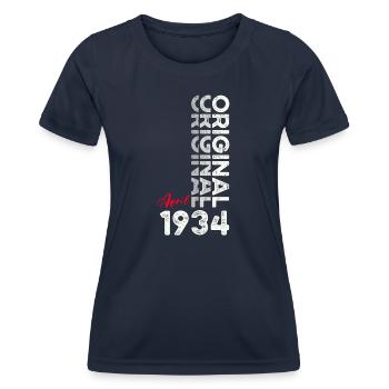 90e anniversaire mari Original avril Vintage 1934 - T-shirt sport Femme - bleu marine - Devant - AI Model Female 172 light (172cm)