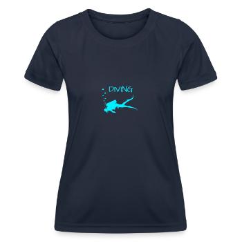 Diving Taucher mit Luftblasen Scuba Diver - Frauen Funktions-T-Shirt - Navy - Vorne - AI Model Female 172 light (172cm)
