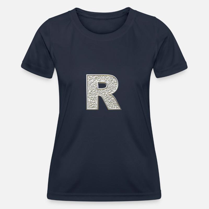 R, letter, letter R, initial, initial R, monogram, - Women's Functional T-Shirt - navy