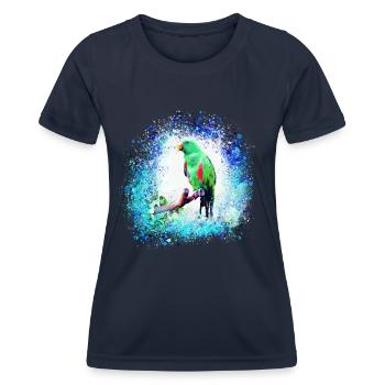 sittich ara,,bird,graffiti,mint,blue,brush,spray - Women's Functional T-Shirt - navy - Front - AI Model Female 172 light (172cm)