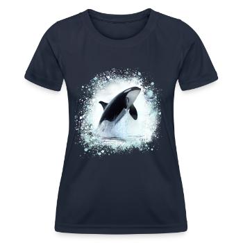 wal,fish,painting,graffiti,blue,sea,killer whale - Women's Functional T-Shirt - navy - Front - AI Model Female 172 light (172cm)
