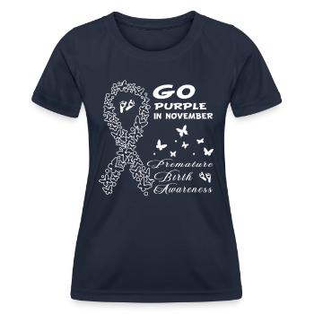 Premature Birth Conscious Purple Bow - Women's Functional T-Shirt - navy - Front - AI Model Female 172 light (172cm)