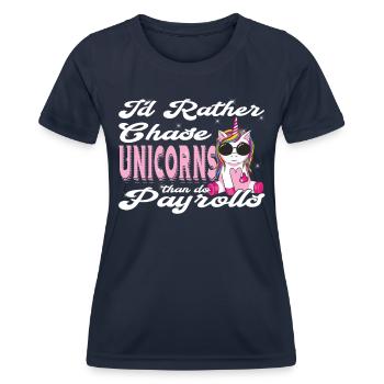 Ich Würde Lieber Einhörner Jagen Als - Frauen Funktions-T-Shirt - Navy - Vorne - AI Model Female 172 light (172cm)