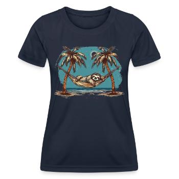 Sloth Hammock, Beach, Chill - Women's Functional T-Shirt - navy - Front - AI Model Female 172 light (172cm)