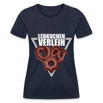 Lebkuchen Verleih - Frauen Funktions-T-Shirt - Navy - Vorne - AI Model Female 172 light (172cm)