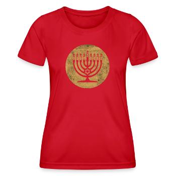 Chanukka Menora Kerzenständer im Golden Circle - Frauen Funktions-T-Shirt - Rot - Vorne - AI Model Female 172 dark (172cm)