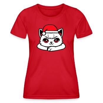 Katze Selbstbewusst Weihnachtsmütze Süß Kätzchen - Frauen Funktions-T-Shirt - Rot - Vorne - AI Model Female 172 dark (172cm)