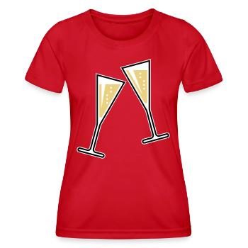 2 Glasses Of Sparkling Wine (Funnel / Closed / 3C) - Women's Functional T-Shirt - red - Front - AI Model Female 172 dark (172cm)