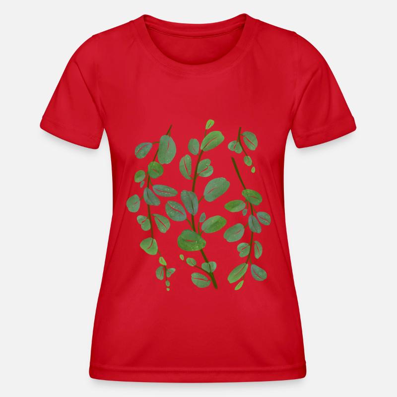 Green eucalyptus branches ornament - Women's Functional T-Shirt - red