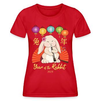 Oboe Rabbit for Chinese New Year of the Rabbit - Women's Functional T-Shirt - red - Front - AI Model Female 172 dark (172cm)