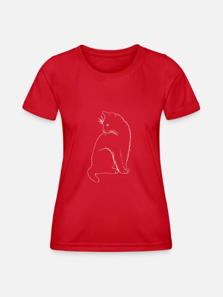 Katze Umriss - Frauen Funktions-T-Shirt - Rot