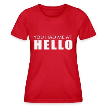 Tu m’as eu au Hello - T-shirt sport Femme - rouge - Devant - AI Model Female 172 dark (172cm)