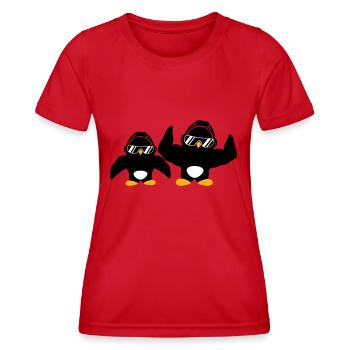 2 Pinguine Bodybuilder Sonnenbrille Kopfhörer Team - Frauen Funktions-T-Shirt - Rot - Vorne - AI Model Female 172 dark (172cm)
