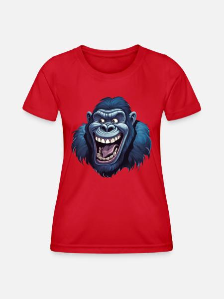 Lustiger Gorilla Grinst - Frauen Funktions-T-Shirt - Rot