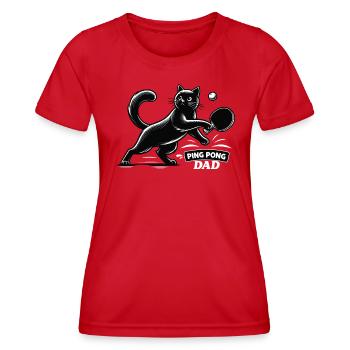 Table Tennis Katze Pingpong Black Cat Dad Outfit - T-shirt sport Femme - rouge - Devant - AI Model Female 172 dark (172cm)