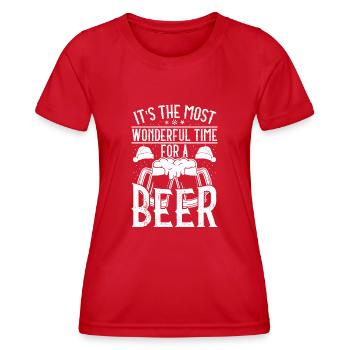 Weihnachten Bier Bierzeit Frohe Weihnachten - Frauen Funktions-T-Shirt - Rot - Vorne - AI Model Female 172 dark (172cm)