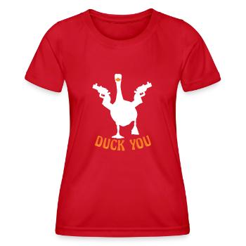 Fuck off very much. Funny Duck - Women's Functional T-Shirt - red - Front - AI Model Female 172 dark (172cm)
