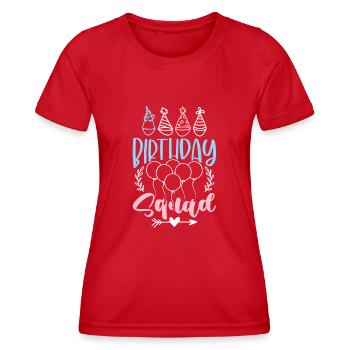 birthday-squad - Women's Functional T-Shirt - red - Front - AI Model Female 172 dark (172cm)